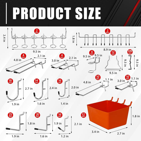 C&T 278 Piece Pegboard Hooks Assortment Kit, Organizer Set with Bins for Hanging Tools and Garage Organization