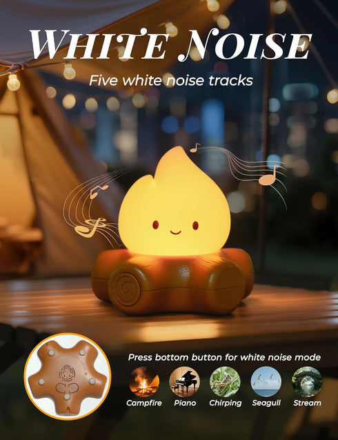 WANIDEA Fake Campfire Lamp, Ambient Lighting, White Noise Soothes The Mood, Portable Rechargeable Night Light