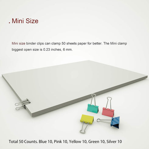 Mini Binder Clips, Colorful Metal Clamp, 50 PCS for Various Uses