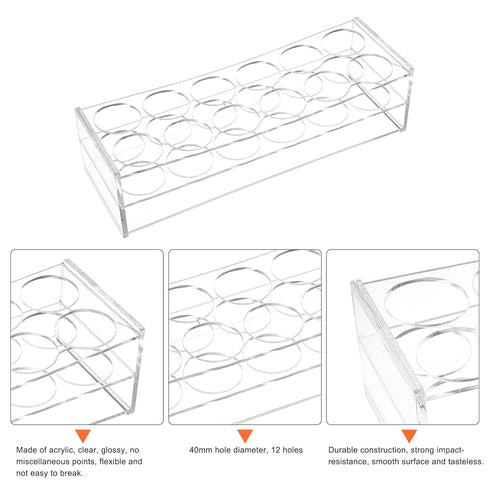 MECCANIXITY 12-Well Acrylic Test Tube Rack Holder, Clear Lab Stand for 100ml Tubes