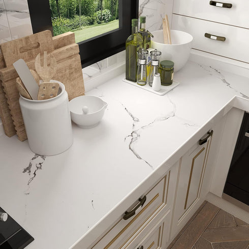 Stickyart White Marble Wallpaper Peel and Stick Thick Marble Contact Paper for Bathroom Countertops, 12"x160" Removable