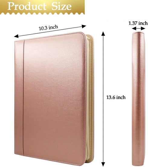 Darolin Safe Zippered Portfolio Padfolio Organizer Binder with Clipboard, Leather Document Holder for Office
