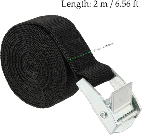 15 Pack 6.5Ft Lashing Straps, 1 Inch Adjustable Cam Buckle Tie Down Straps Nylon Packing Webbing Moving Straps with Zinc Alloy Lock Buckle for Securing Cargo, Kayak, Luggage, Car Roof, Black