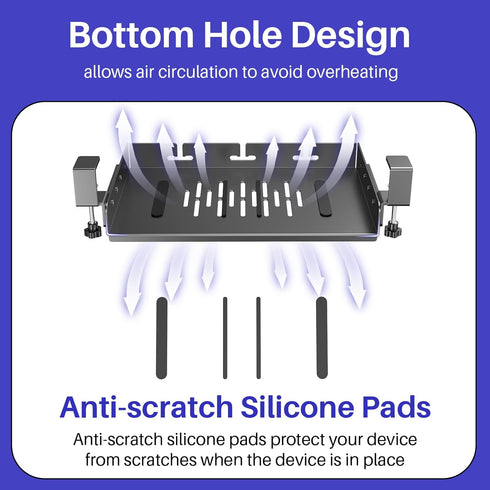No Drill Under Desk Laptop Mount, Metal Under Desk Storage Shelf with Cable Management, Laptop Storage Tray