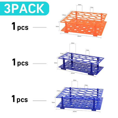 3 Pack Test Tube Rack Centrifuge Tube Holder for 10ml/15ml/50ml, Detachable Plastic Stand 128 Well