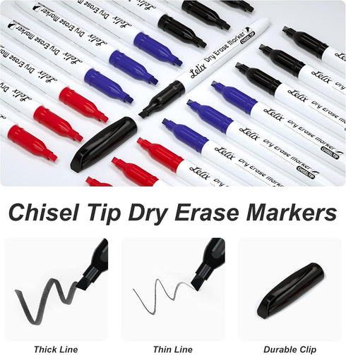 Lelix Dry Erase Markers, 42 Pack 14 Black+14 Blue+14Red Dry Erase Markers Chisel Tip,Dry Erase Markers Bulk,Whiteboard Markers for School, Office Supplies,Perfect for White Board, Mirror,Calender by Lelix