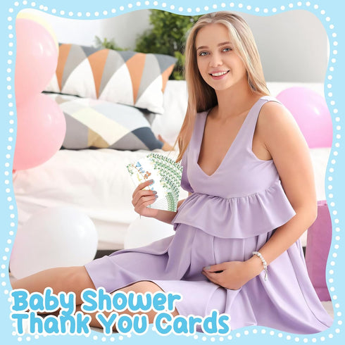 libfrnt 50 Pack 4 6 Inch Baby Shower Thank You Cards with Envelopes Stickers Boy Baby Shower Greeting Cards Blue Baby