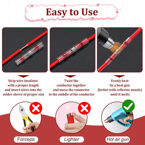 150 Pcs Solder Seal Wire Connectors, Heat Shrink Butt Connectors for Red 22-18 AWG Marine Automotive Use