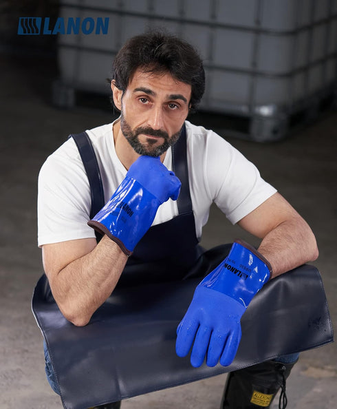 LANON Heavy Duty PVC Coated Cold Proof Gloves, Waterproof Warm Work Gloves, XL