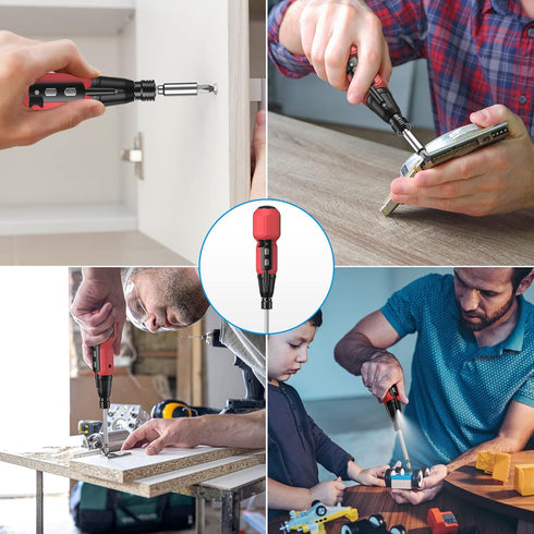AMIR Cordless Screwdriver Set, Rechargeable Electric Tool Kit with USB Cable and LED Lights, Red