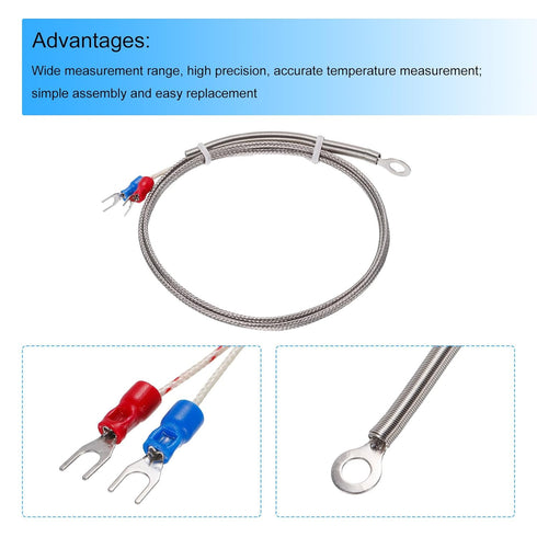 MECCANIXITY K Type Thermocouple Temperature Sensor PT100 6mm Ring High Temperature Probe 3.3ft Wire 0 to 600°C