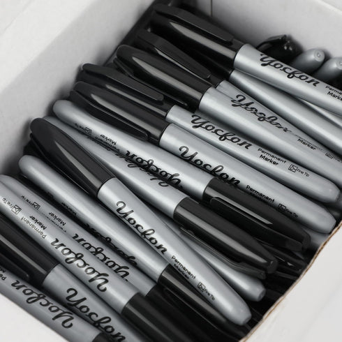Yocfon 144 Count Set, Permanent Markers Bulk, Black Permanent Markers Fine Tip, Waterproof Markers, Works On Plastic