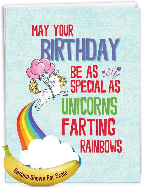 NobleWorks - Unicorns and Rainbows - Funny Magical Animal Birthday Greeting Card with Envelope (Big 8.5 x 11 Inch)
