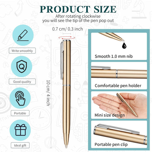 Teling 72 Pcs Small Ballpoint Pen Mini Pens Bulk 4 Inch Short Small Pens Tiny Pen Ink Ballpoint Pens for Notebook Pockets Signature Notepads School Office(Champagne) by Teling