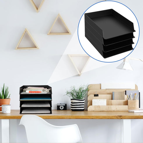 Wenqik 4 Pcs Stackable Paper Trays, Rectangular Plastic Desk Tray Holder, Document File Organizer for Office Classroom,