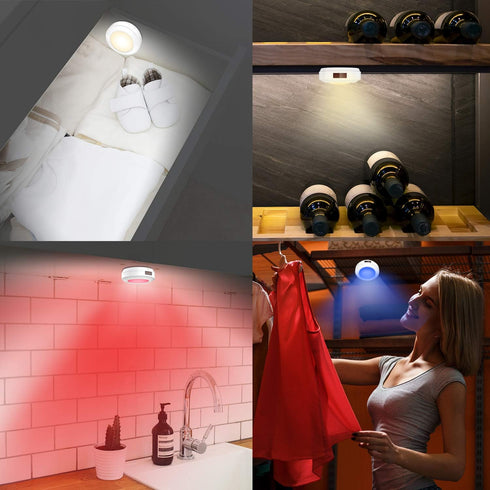 HONWELL Push Light Colored Puck Lights, Remote Controlled Battery Operated RGB Fairy Lights, Wireless Touch Lights,