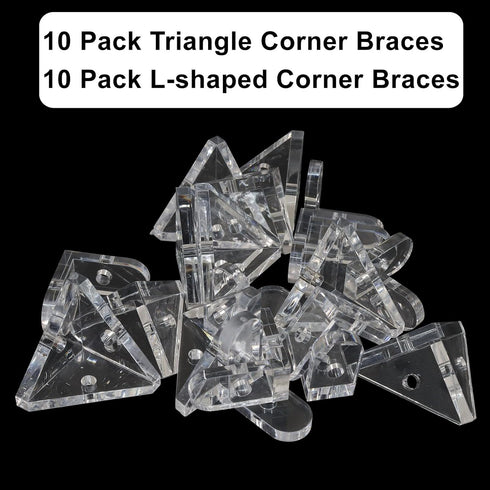 Piutouyar 20 Pack Acrylic Corner Brackets, Clear L-Shaped & Triangle Corner Brace Decorative Corner Brace Support Shelf
