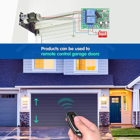 DieseRC AC 110V 120V 220V 240V Wireless Remote Control Switch 433Mhz RF 10A 2CH Relay Receiver with 2 Transmitters for Garage Door Electric Curtain Motor Light DIY Radio Control Switch by DieseRC