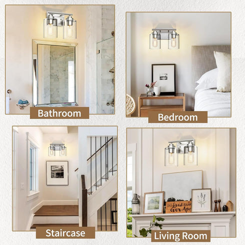 2-Light) SKEJAO Bathroom Vanity Light Over Mirror,Vanity Light for Bathroom,Bathroom Light Fixture Wall Sconce Lighting