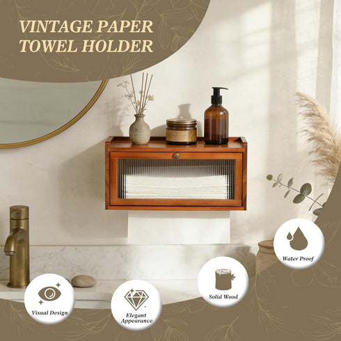 Wall Mount Paper Towel Holder, Wooden Paper Towel Dispenser for C-Fold Z-Fold Trifold Towel, Brown Bathroom Paper Towel