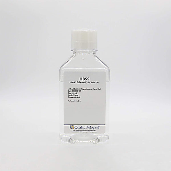 Quality Biological 114-062-101 Hanks' Balanced Salt Solution without Ca, Mg & Phenol Red, 500