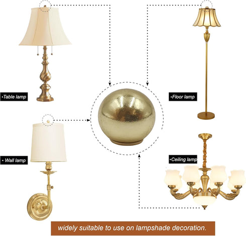 MA&J 0.69/17.5mm 2 Pack Ball Lamp Finials Caps Knob, Solid Brass lamp Shade toppers screw with Brass Reducing Adapter