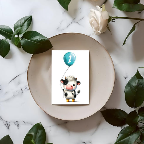 APVGifts 1St Dairy Cow Birthday Card - Birthday Card - Dairy Cow With Balloon - Animal Lover - Gift For Kid - Toddler