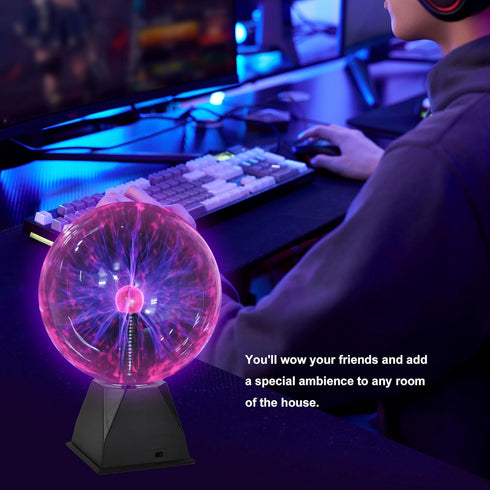 8 inch PowerTRC Plasma Ball, Plasma Night Lamp, Batter Powered Respond to Touch & Sound Plasma Globe, Party/Science