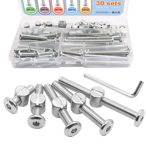 weideer 30sets Crib Screws Hardware Replacement Kit Baby Bed Frame Bolts M6x20/30/40/50/60mm Hex
