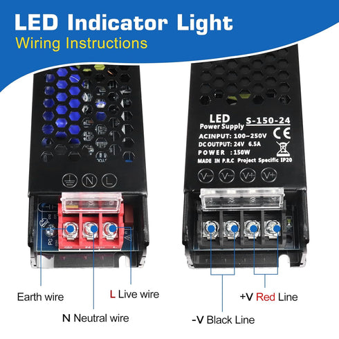 PZETCEIR 24V 150W 6.5A 100-250V 24V Bulbs, LED Driver Slim LED Power Supply, AC to DC Adapter, Constant Voltage
