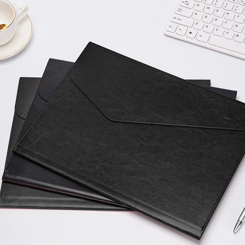 VANRA PU Leather Expanding File Folder, Document Holder for A4 Letter Size Paper with Invisible Magnetic Closure (Black)