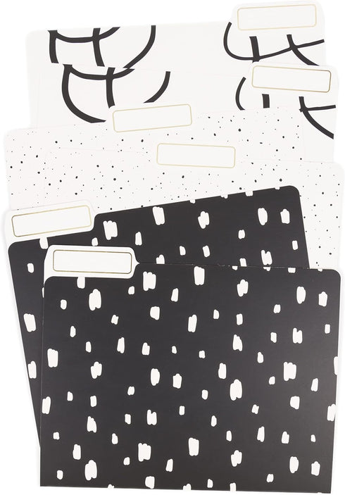 U Brands Artistic Elements File Folders, 1/3-Cut Tabs in Assorted Positions, Letter Size, Black and White, 6 Count