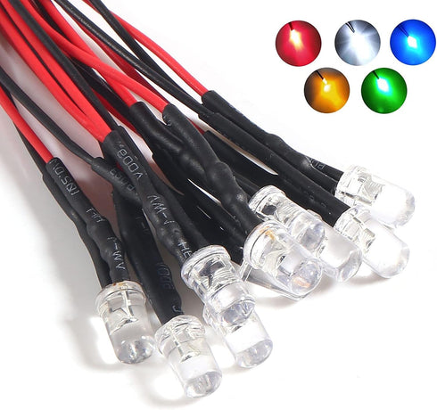 50pcs 12 Volt 5mm Red LED Lights, Pre Wired 7.9 inch DC 12v LED Light, Clear Lens Small LED Lamps