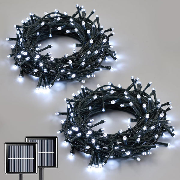 QITONG White Solar String Lights Outdoor Waterproof, 2 Pack Each 66ft 200