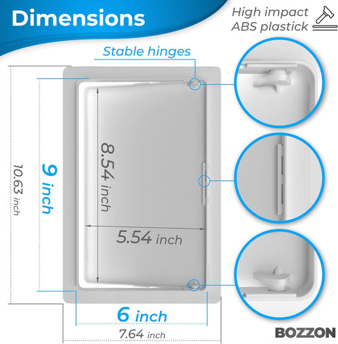 Access Panel for Drywall - 6 x 9 inch - Wall Hole Cover - Access Door - Plumbing Access Panel for Drywall - Heavy Durable Plastic White by BOZZON