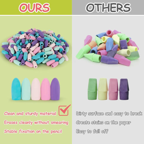 Sukh Cap Erasers for Pencils Bulk - 60 PCS Latex Free Pencil Top Erasers in 5 Colors