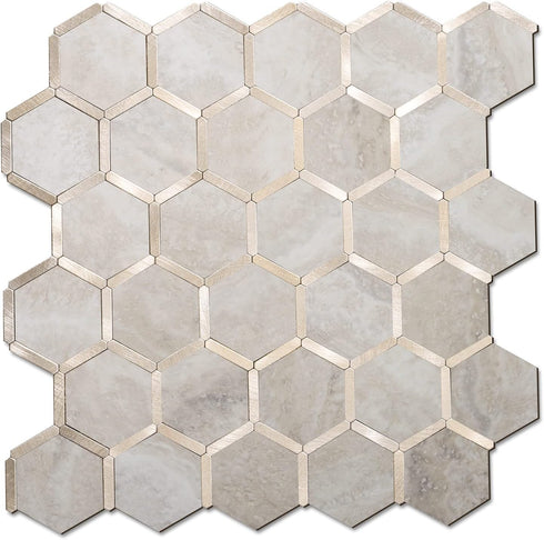 STICKGOO Hexagon Peel and Stick Backsplash Tile, Self Adhesive Wall Tiles for Kitchen and Bathroom, Beige Marble Look