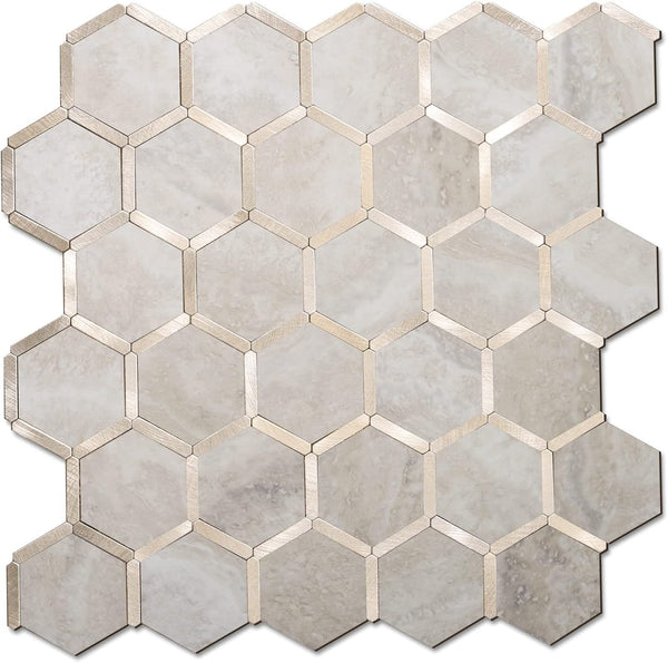 STICKGOO Hexagon Peel and Stick Backsplash Tile, Self Adhesive Wall Tiles for Kitchen and Bathroom, Beige Marble Look