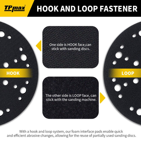 5 Pack 6 Inch 6 Inch 49-Hole TPmax Sanding Interface Pads, Hook and Loop - Soft Density Sponge Cushion Buffer Backing