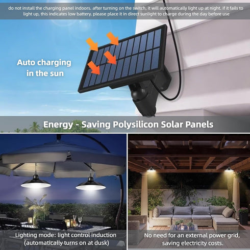 1-to-2 Solar Shed Lights, Solar Pendant Lights, Outdoor Hanging Lights with Remote & Dusk to Dawn, Waterproof for Shed