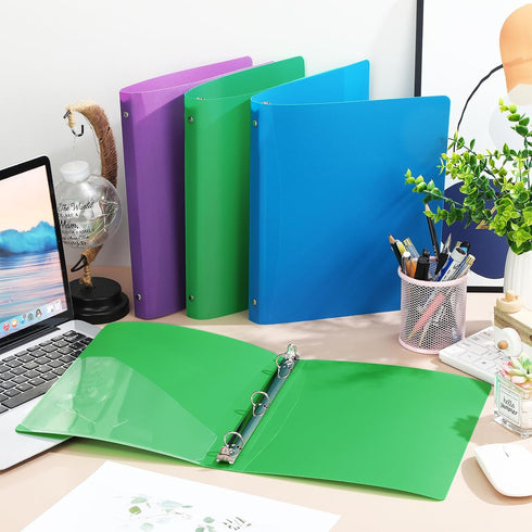 CHENGU 12 Pieces 1 Inch Binders, 3 Ring Holds 200 Sheets, Plastic Binder with Pocket for School Office Supplies (Dark