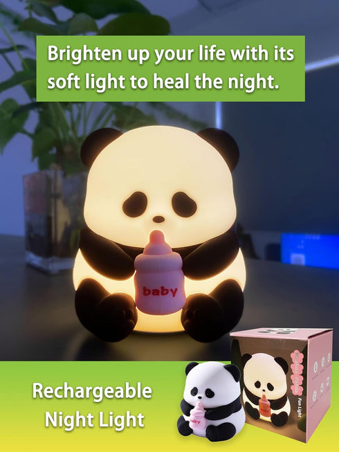 Cute Silicone Panda Night Lights, Rechargeable LED Animal Decor Night Lights for Girls and Boys, Portable Kawaii Lights