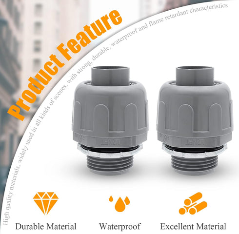 2pcs 1/2 Inch NPT Liquid Tight Connector, 180-Degree Electrical Conduit Connector Fitting