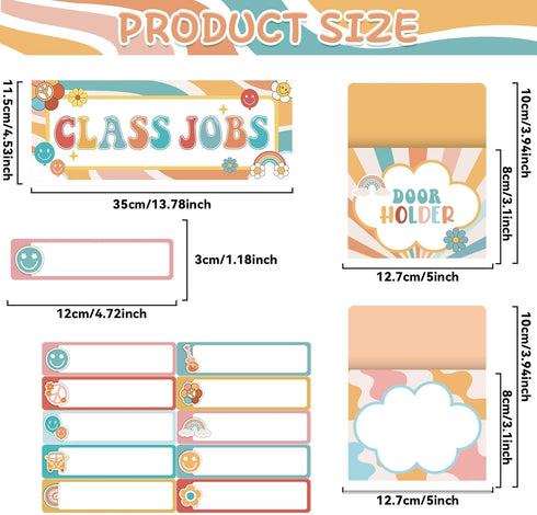 ZOiiWA 81pcs Groovy Class Jobs Bulletin Board Hippie Themed Classroom Jobs Pocket Chart Set Teacher's Helper Chalkboard Decor Classroom Bulletin Board Set Wall Decoration for Back to School Supplies