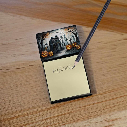 Caroline's Treasures The Grim Reaper Spooky Halloween Sticky Note Holder, Refillable Memo Pads for Desk Accessories