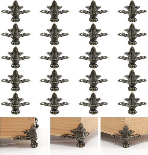 20 Pcs Antique Brass Box Legs for Wood Case Jewelry Chest Storage, Decorative Corner Protector (Style4, Bronze)