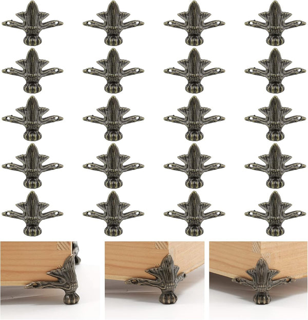 20 Pcs Antique Brass Box Legs for Wood Case Jewelry Chest Storage, Decorative Corner Protector (Style4, Bronze)