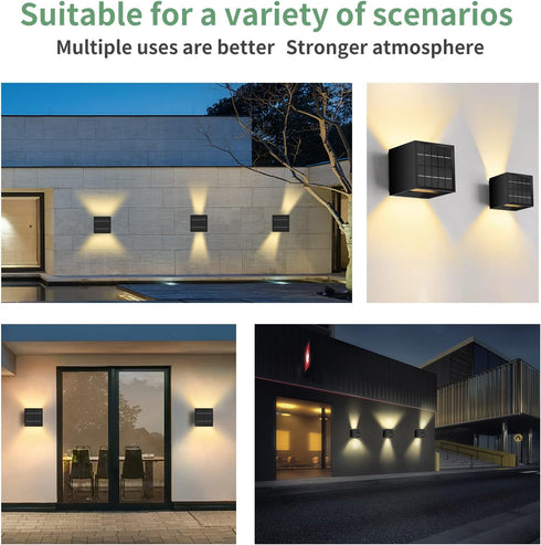 10W,IP65 3000K Solar Powered Motion Sensor Square Outdoor Wall Lights,Black Modern Up and Down Wall Lamps Waterproof