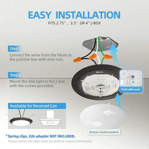 5/6 Inch Dimmable 16.5W 1100lm 4000K ECOELER Bronze LED Disk Lights, Surface Mount Ceiling Downlight, Cool White, Low