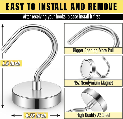 6 Pack Metal Magnetic Hooks,40lb+ Heavy Duty Magnet Hooks,Magnetic Kooks Heavy Duty for Cruise Cabins,Hanging,Grill,Tool,Kitchen by Junarter